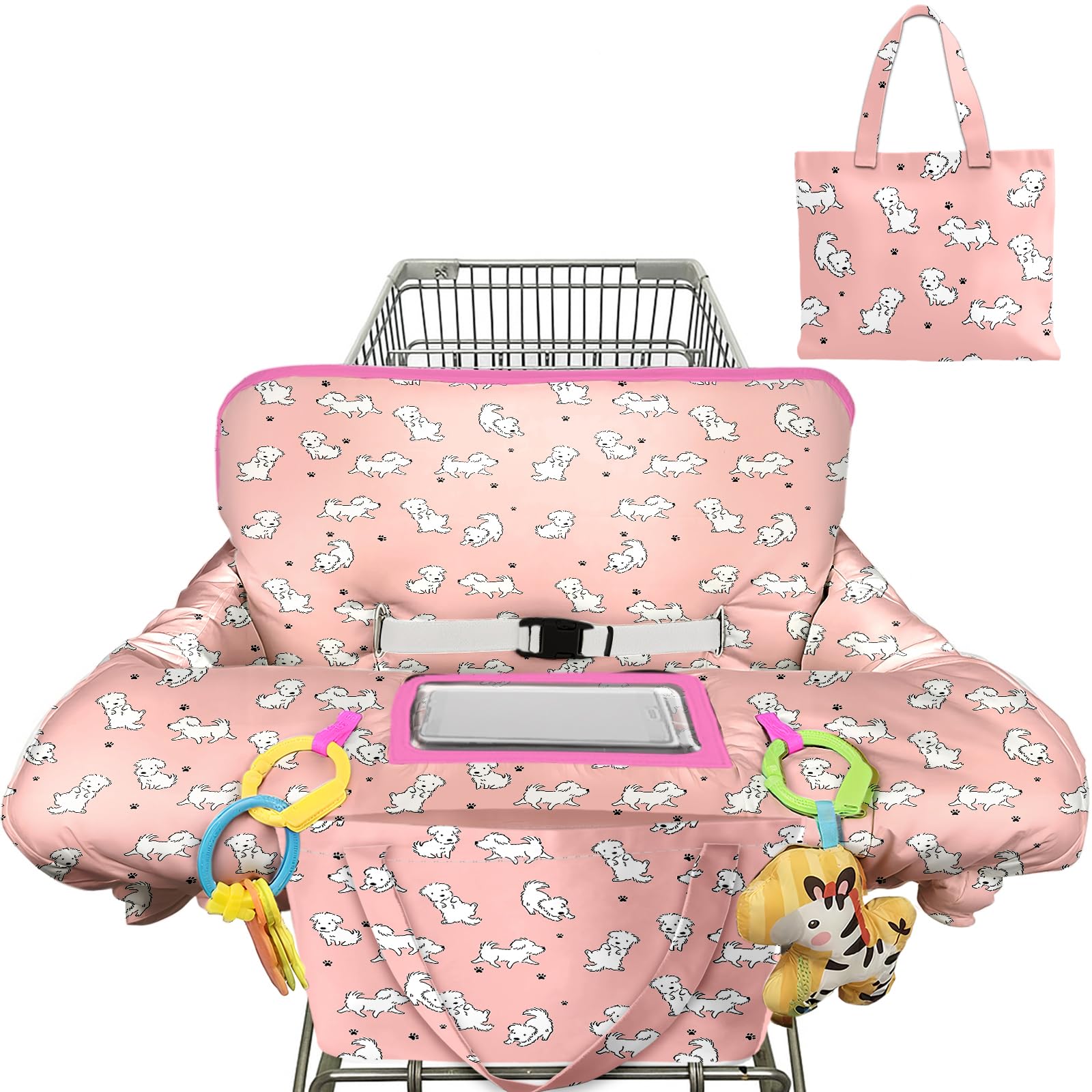 Shopping Cart Cover for Baby Girl Boy 2-in-1 High Chair Water Resistant High Chair Cover w/Phone Pouch Pocket Gender Neutral Cart Cover for Babies