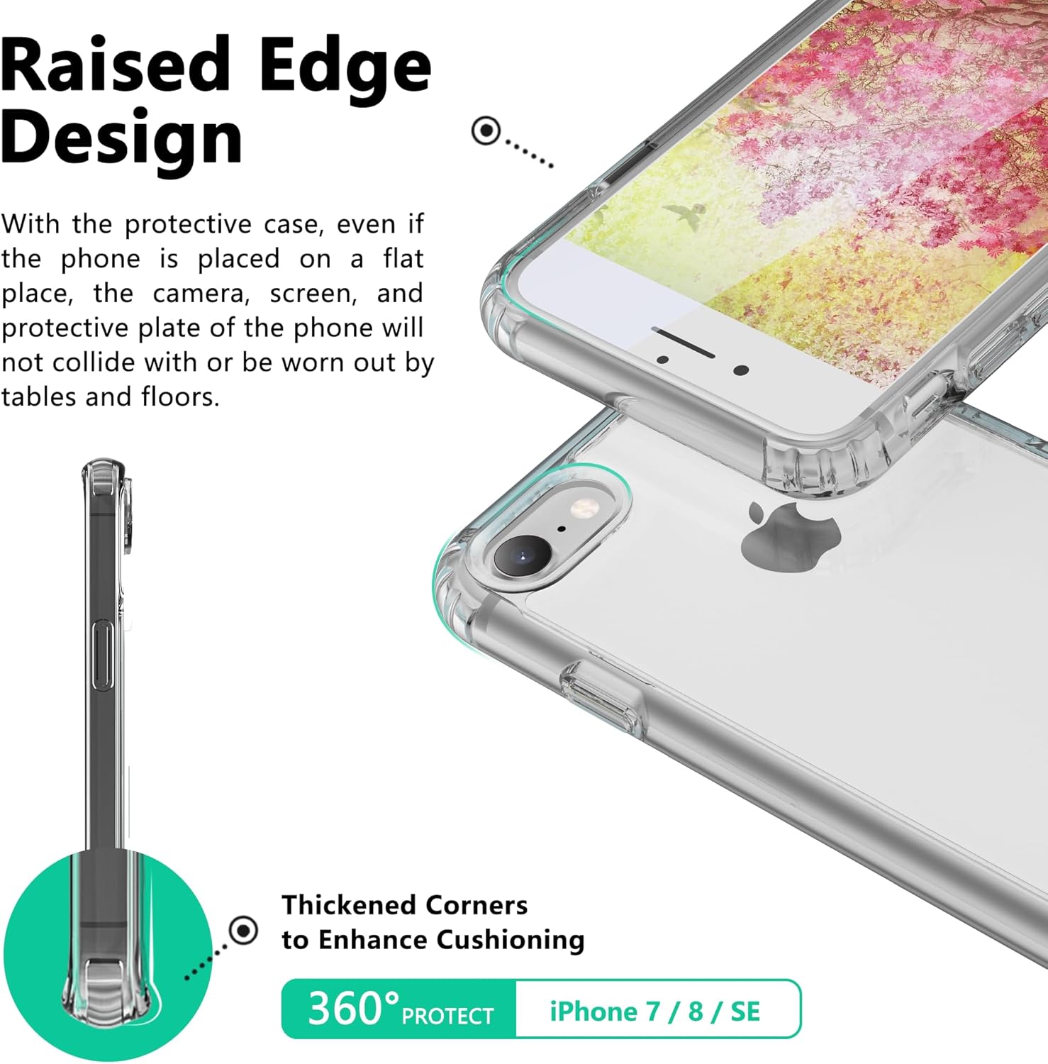 ONES for iPhone SE3 SE2 SE 8 7 Case Clear, [PC + TPU Hybrid][Military-Grade Drop Protection][Anti-Yellowing], Shockproof Silicone Hard Cover, Transparent Slim Case - Image 3