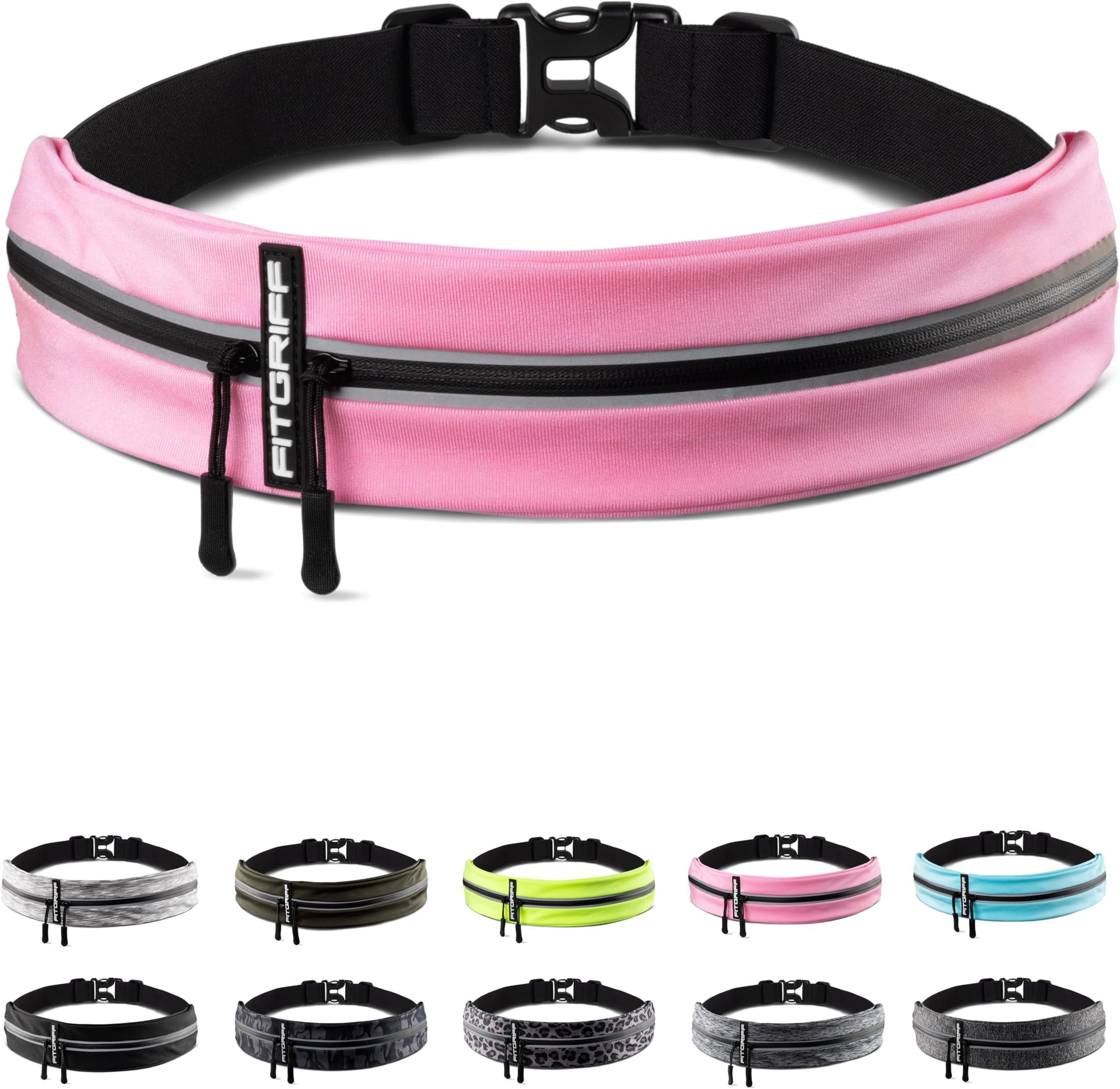 Fitgriff® Running Belt for Men & Women - Secure Jogging Pouch for Phone, Keys & Essentials - For All Cell Phones, Pink, Small - Medium, Slim Fit