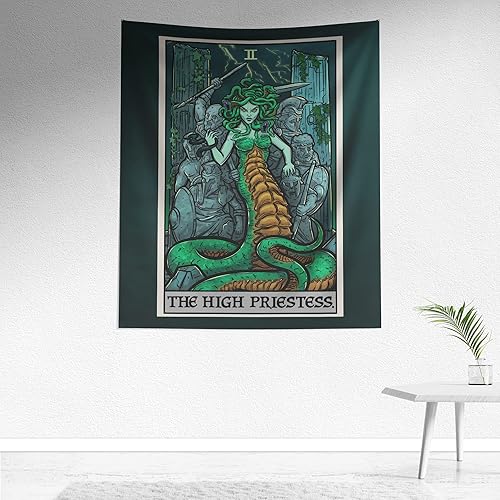 Miniatura 7 de Tapiz de cartas del tarot de la alta sacerdotisa - Medusa - mitología griega decoración del hogar para colgar en la pared (80 x 68 pulgadas)