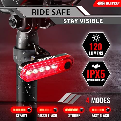 Miniatura 4 de Blitzu Gator 380 set de luz para bicicleta recargable USB lúmenes potentes faro delantero para bicicleta luz trasera gratuita luces frontales y