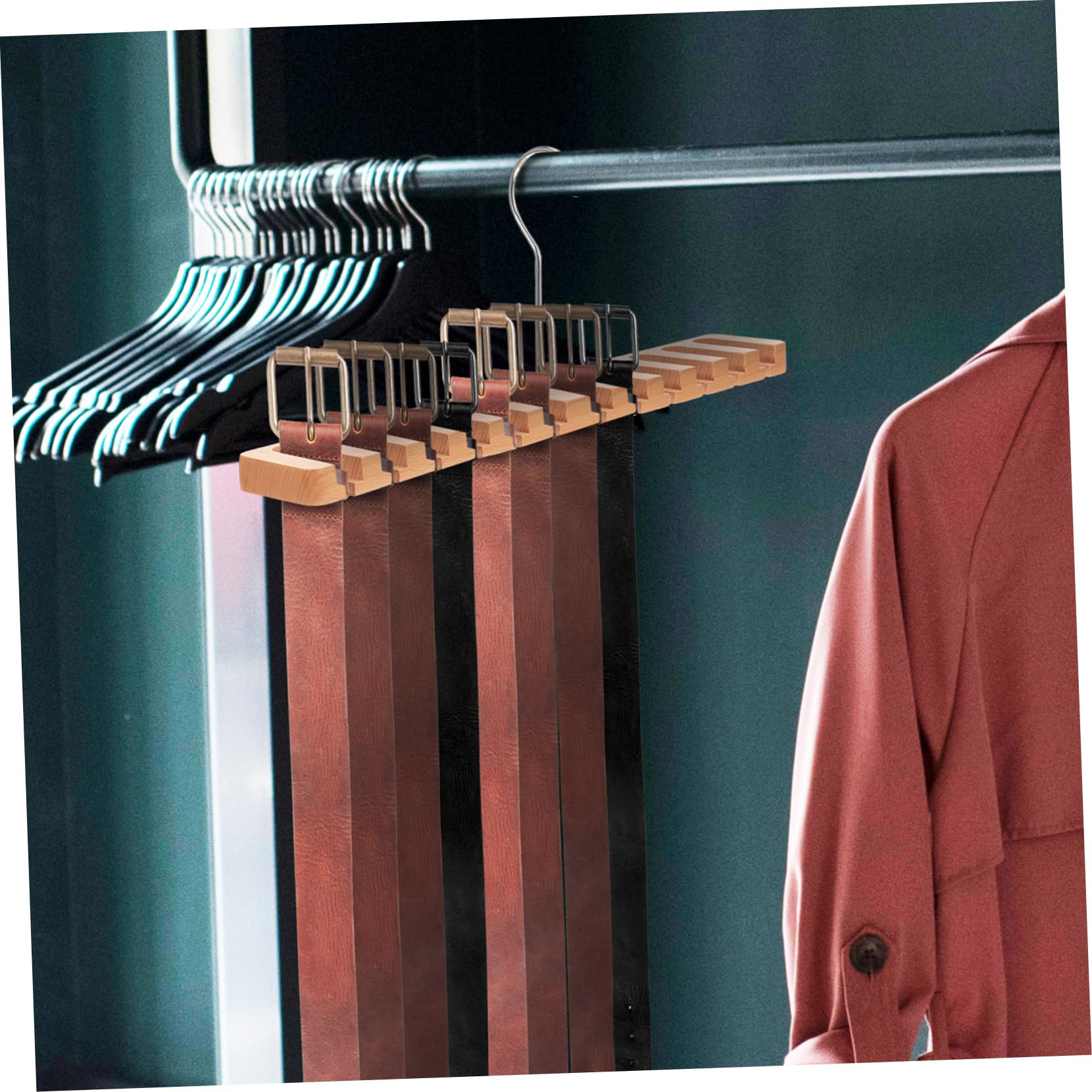 Gürtel- und Krawatten-Organizer aus Holz für Schrank, Beige, 2 Stück