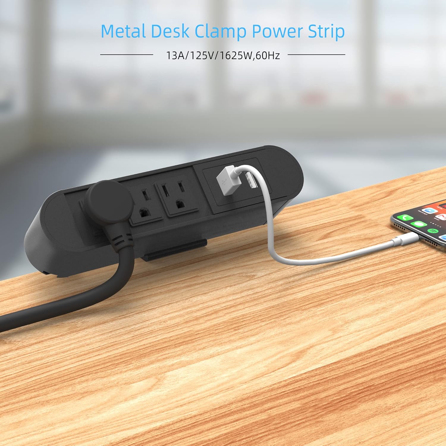 3 Outlet Desk Clamp Power Strip, Desk Mount Power Strip with USB Ports, Mountable Desk USB Charging Station, Removable Power Plugs with 6 ft Heavy Duty Cord, 13A, 125V,1625W (2 USB 2.4A) : Electronics