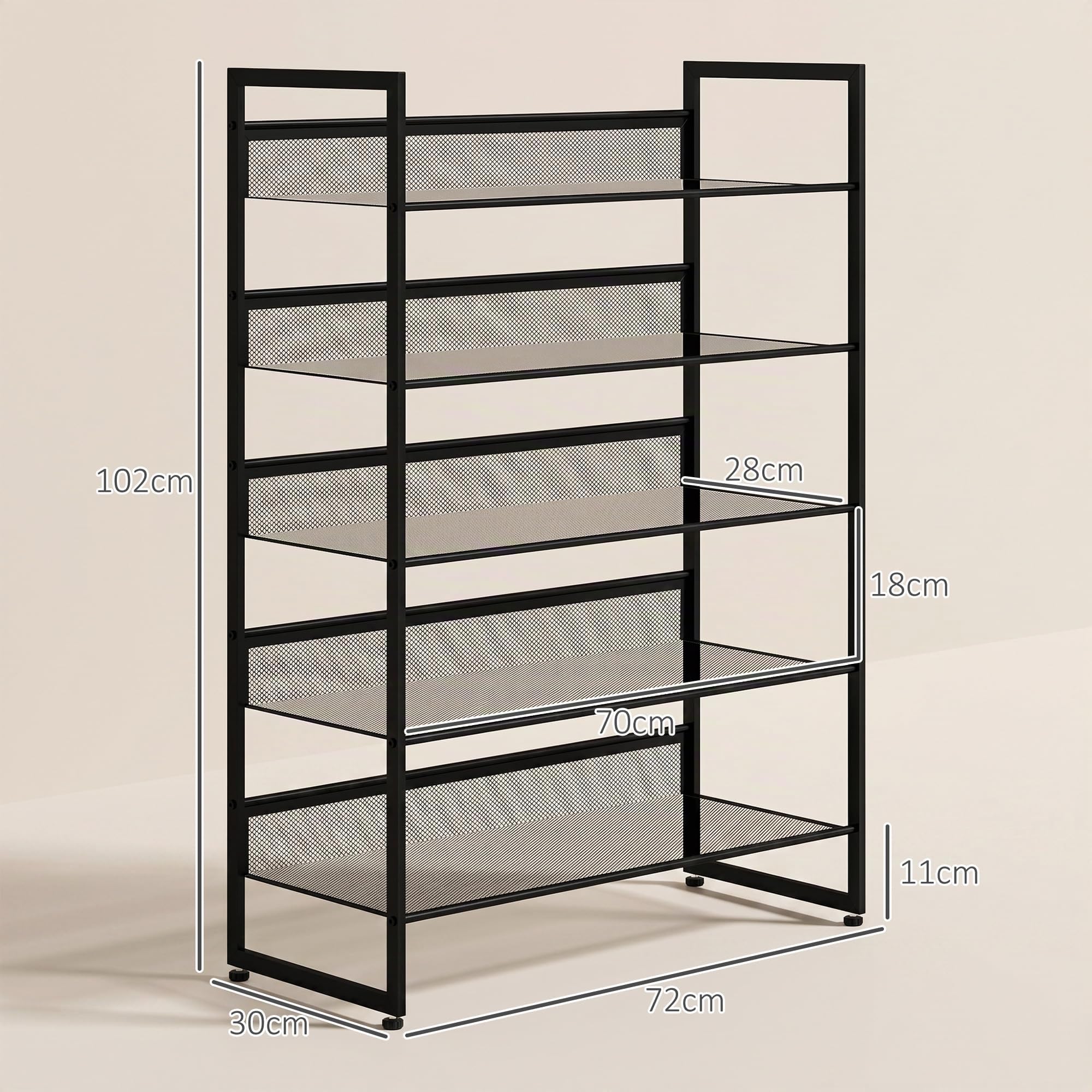 HOMCOM Estante para zapatos 5 niveles, 15 pares, Negro | Estante para zapatos, almacenamiento ahorrador de espacio, organizador para entrada, pasillo