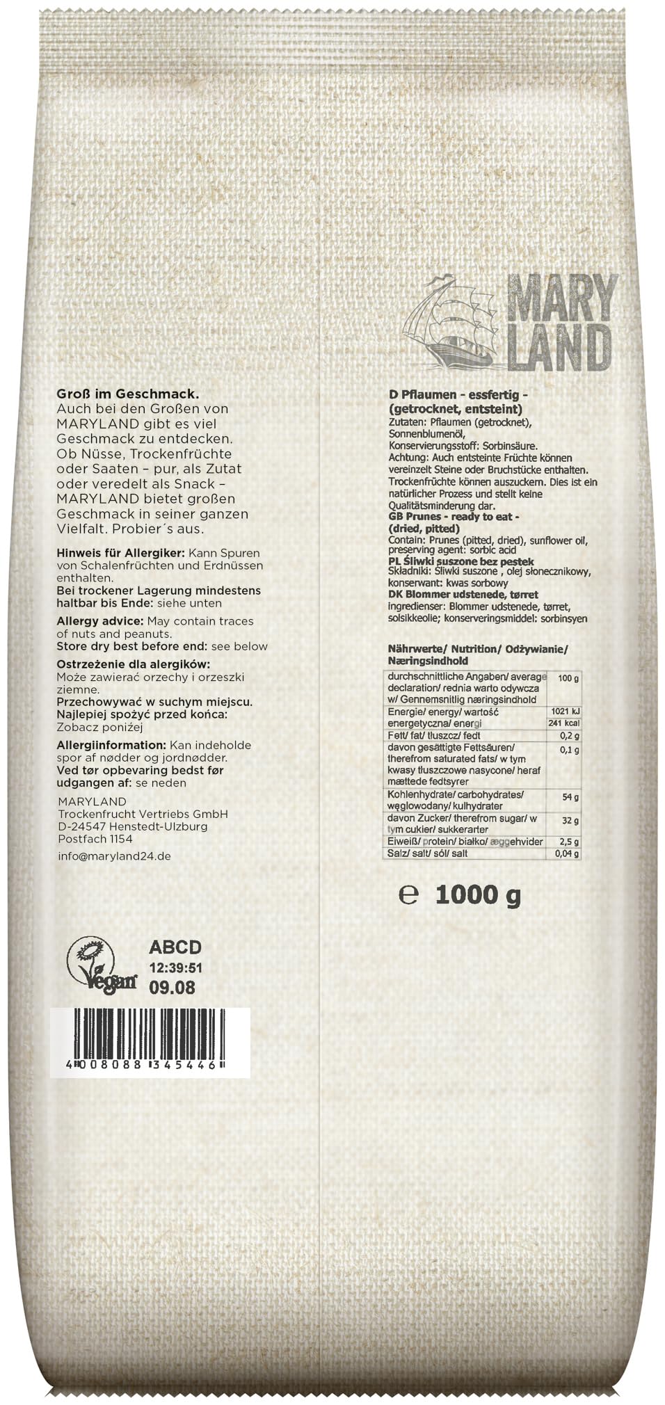 Maryland Pflaumen 1000g Vorratspackung 4er Pack – Pflaumen vegan, fruchtig süß– Im Vorratspack genießen (4 x 1000g)
