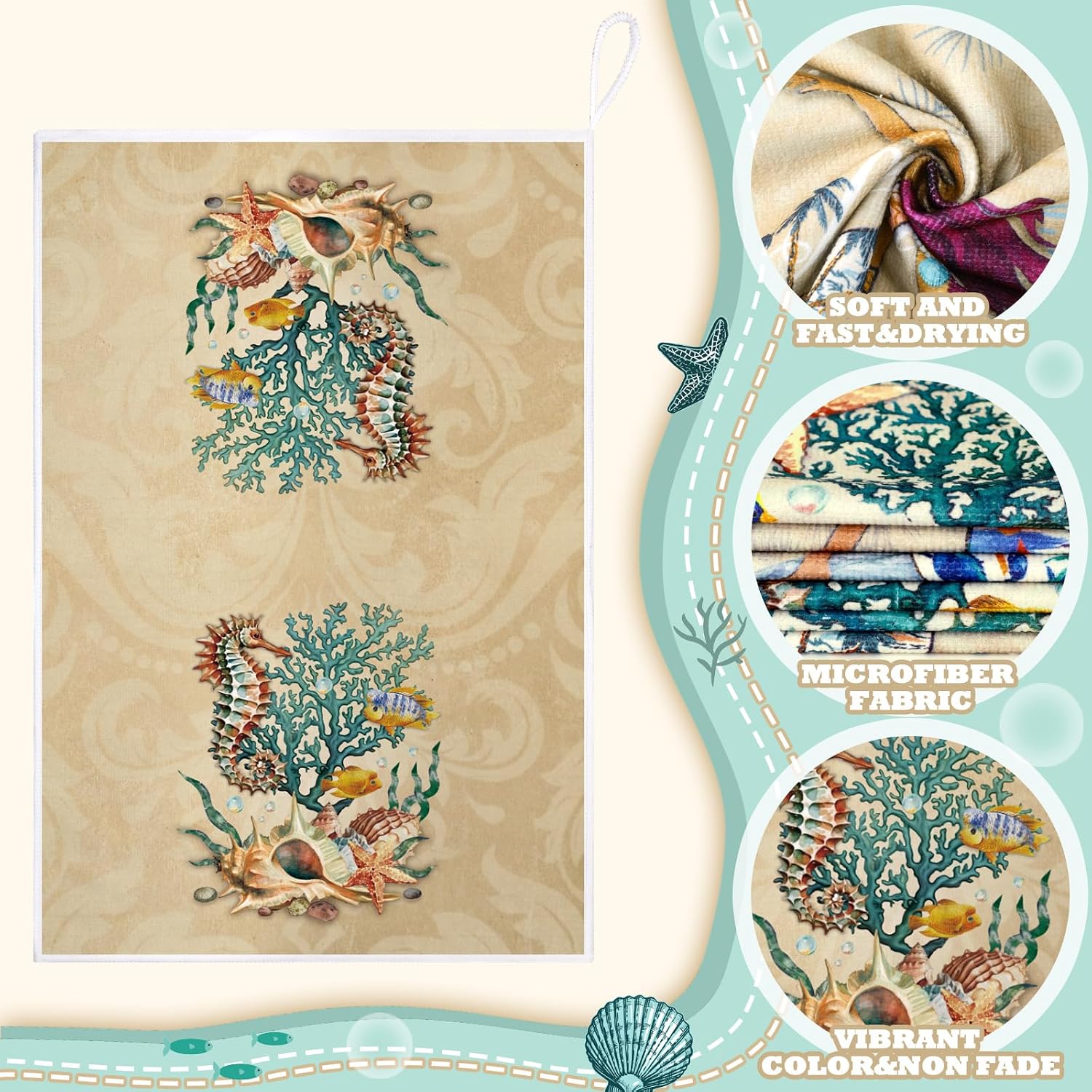 TecUnite 6 Pcs Mermaid Kitchen Towels Retro Sea Ocean Hand Dish Towels Beach Soft Absorbent 24 x 16 Inches Mermaid Themed Summer Kitchen Accessories Cute Tea Towel for Bathroom Gifts Decoration