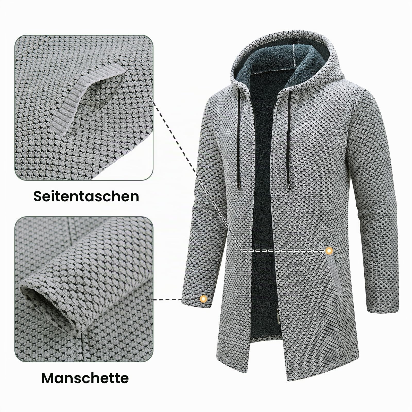 KUDORO Strickjacke Herren Cardigan Lang Trachtenjacke Kapuze mit Kapuze