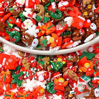 Christmas Slime Charms Pack of 100 Resin Christmas Charms Flatback Christmas Crafts Supplies Assorted Santa Snowflakes Christmas Decoration for DIY Crafts Ornament Scrapbooking Embellishments