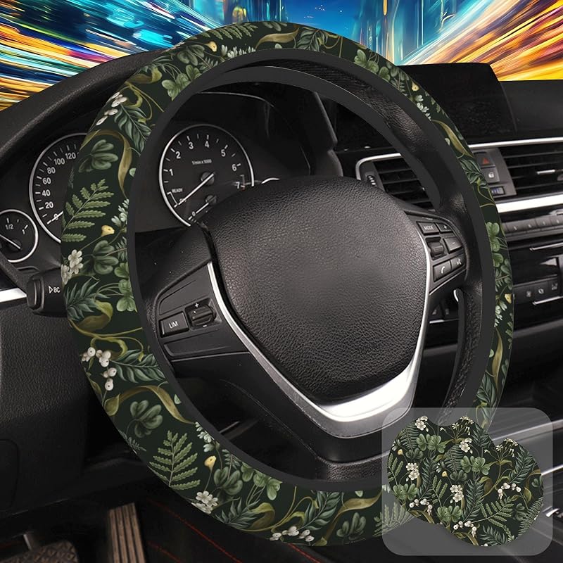 Capa para Volante com Estampa Botânica em Neoprene, 38,1 cm, com 2 Descansos para Copos Mutziby