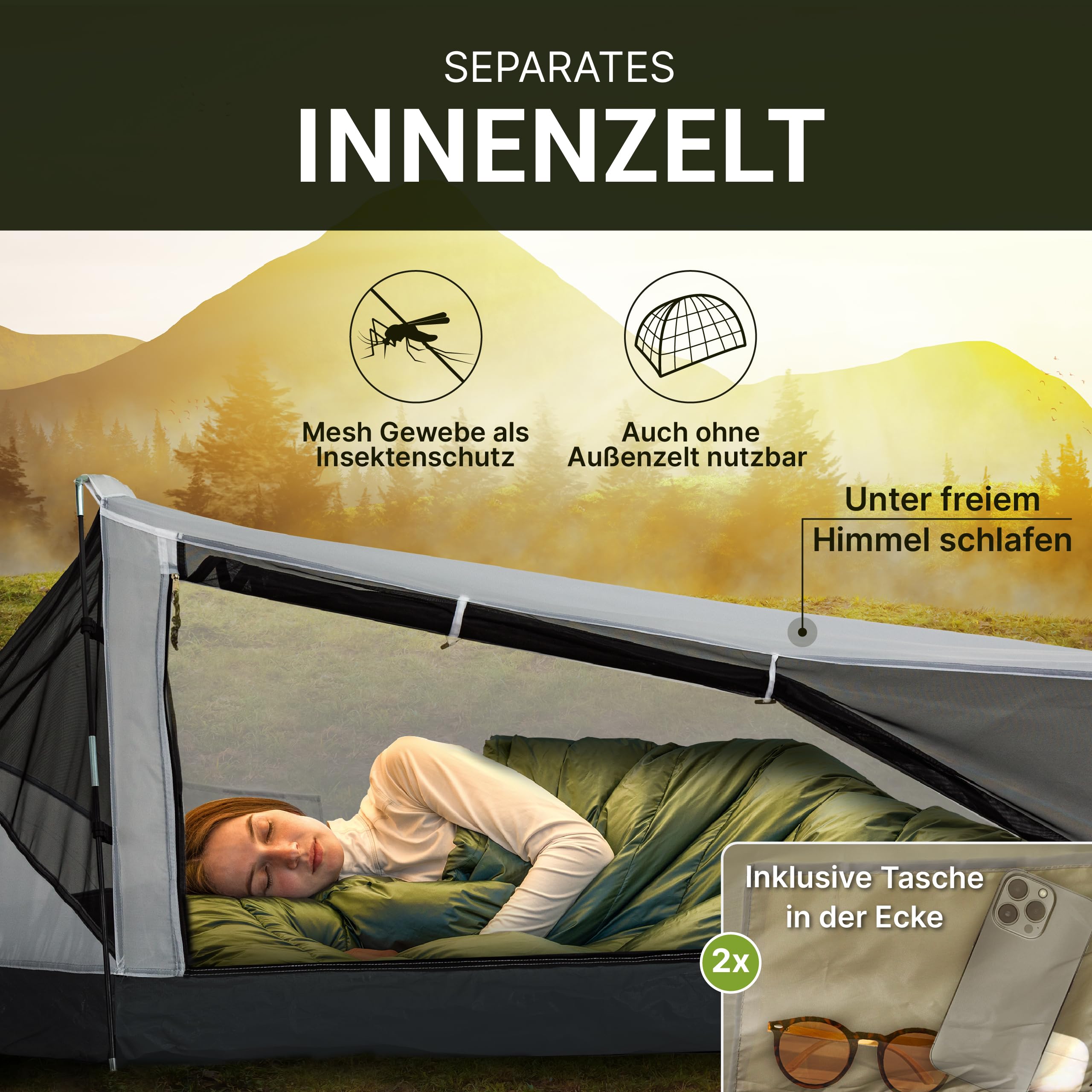 EXPLORER Namib 1 & 2 Personen Zelt kleines Packmaß Ultraleicht für Fahrrad oder Motorrad Reise 1-2 Personen 3000mm Wassersäule mit separatem Innenzelt Wandern Trekking Camping