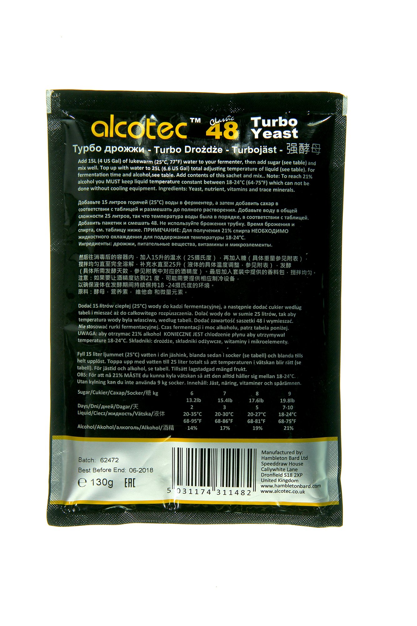 Alcotec 6X Turbohefe 48h Classic, bis 21% Alkohol (6 Packungen)