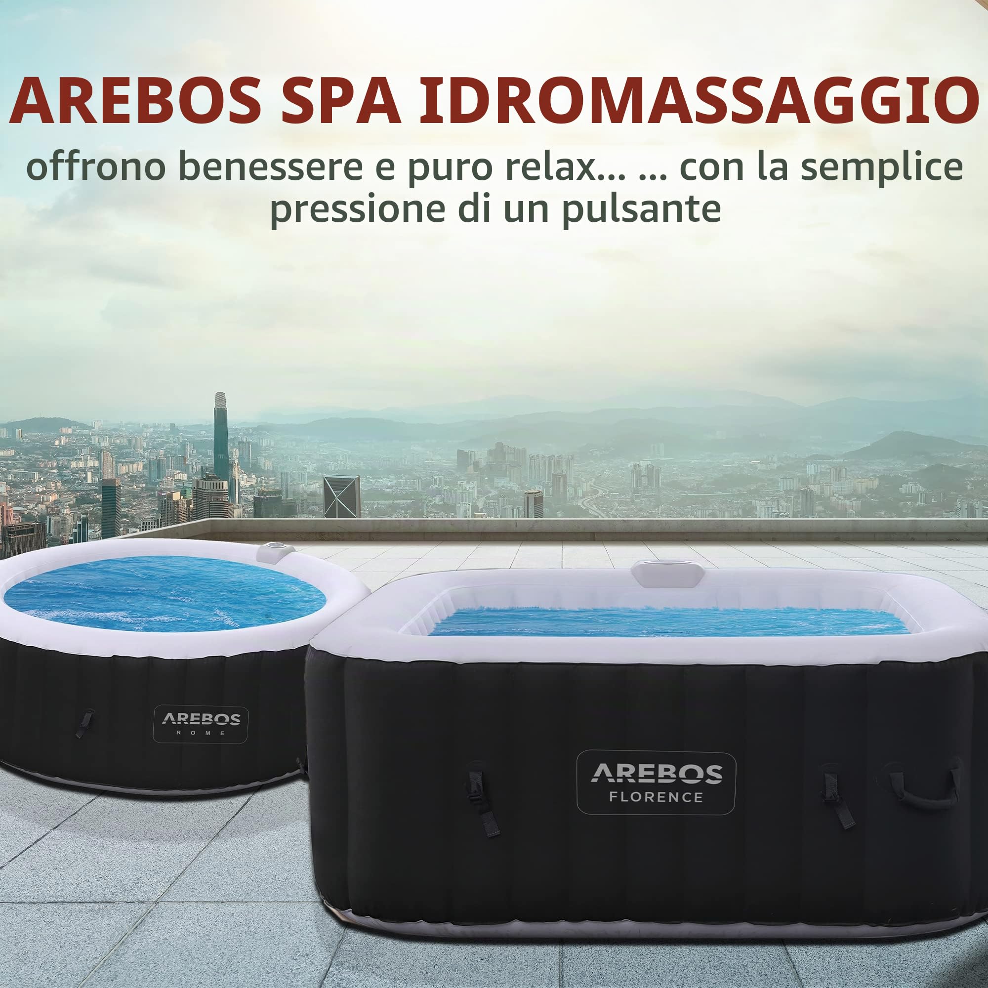 Arebos Vasca idromassaggio gonfiabile | 154x154 cm | per interni ed esterni | 4 persone | 100 ugelli massaggianti | 600 Litri | incl. copertura