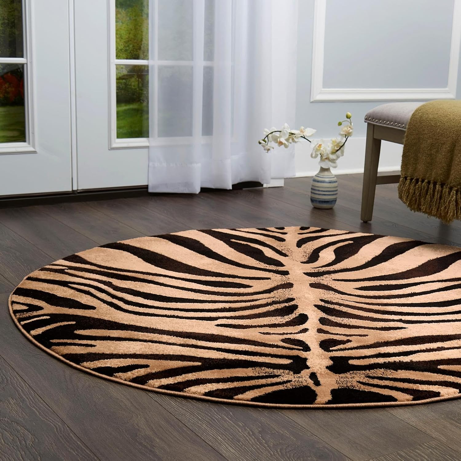 Home Dynamix Tribeca Fawn Area Rug 7'10" Round, Animals Black/Ivory