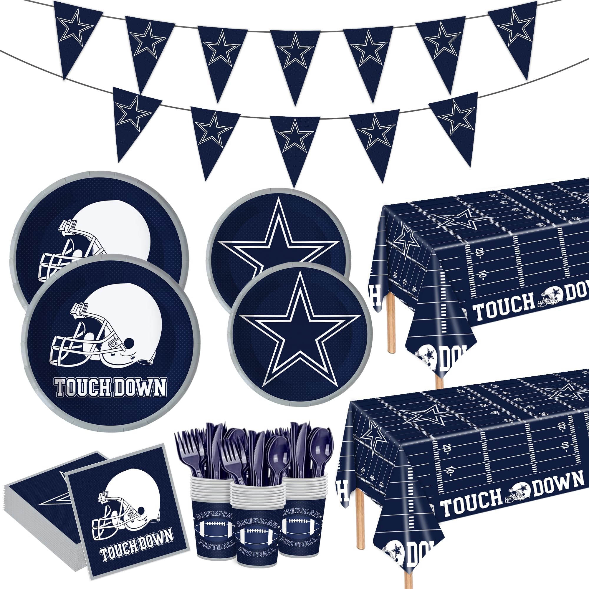 122PCS Rugby Party Supplies for Boys Birthday Party Football Themed Paper Plates Decorations Disposable Tableware Set for Game Day Plates Napkins Cups Set for 20 Guests
