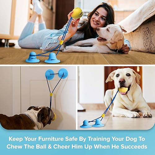 Miniatura 2 de Juego de juguetes para perros con doble ventosa para masticadores agresivos, 100% goma (3 en 1), cepillo de dientes de limpieza de dientes, juguete