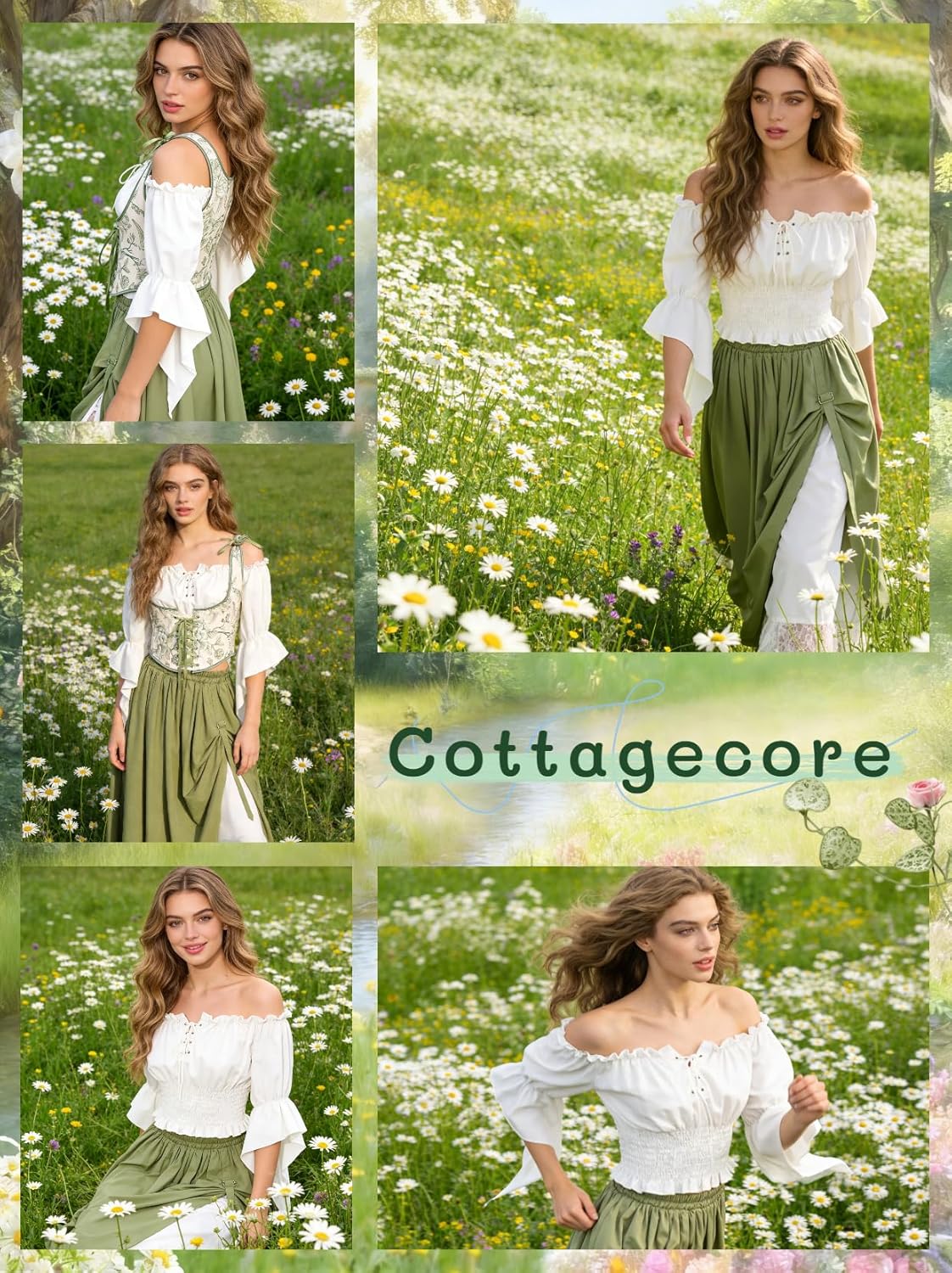 Women’s Renaissance Peasant Blouse Off Shoulder Bell Sleeve Top Medieval Pirate Corset Shirt for Ren Faire Cottagecore - Image 6