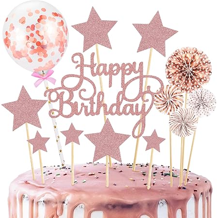 AOOTUERL Tortendeko Rosegold - Happy Birthday Kuchen Topper Set Mit 12 Teilen
