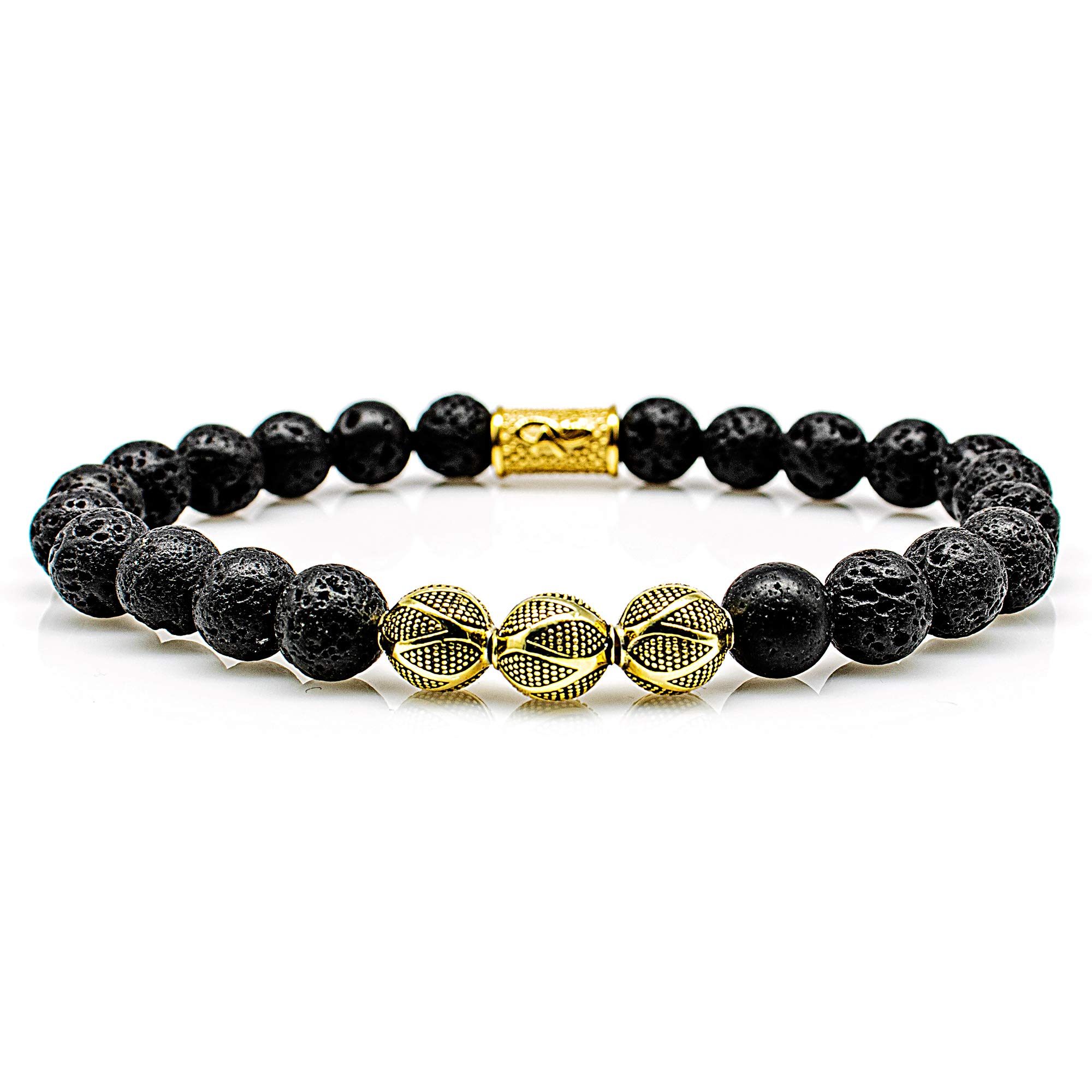 Lava 925 Sterling Silber Armband Bracelet Perlenarmband schwarz Beads Kugel 18k Gold 8mm