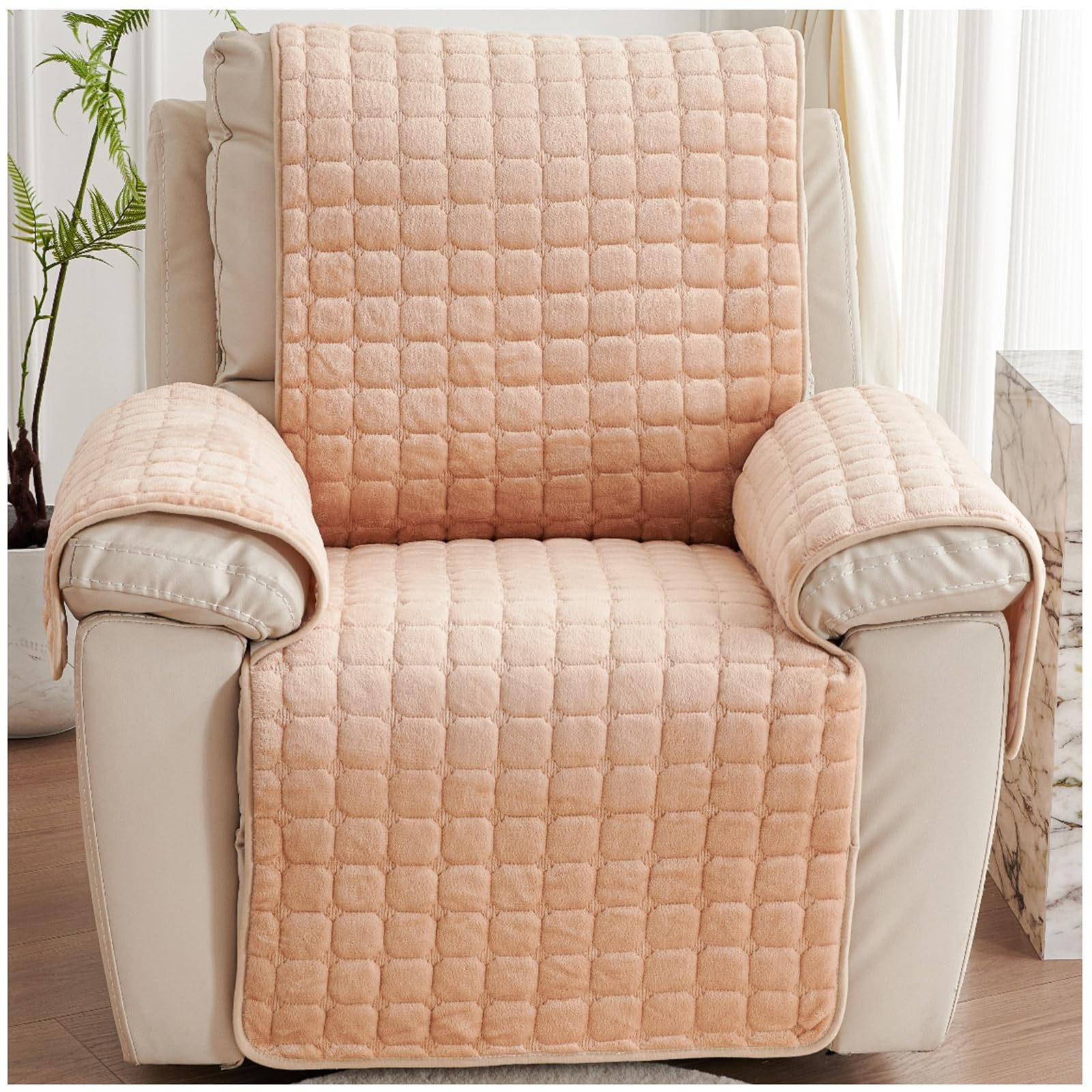 NNSMUN Armchair Covers for Arms Headrest Cover for Winter Square Plush Armchair Slipcover Nonslip & Washable & Abrasion Furniture Protector for Cat Dog Pets (Beige,53x190cm)
