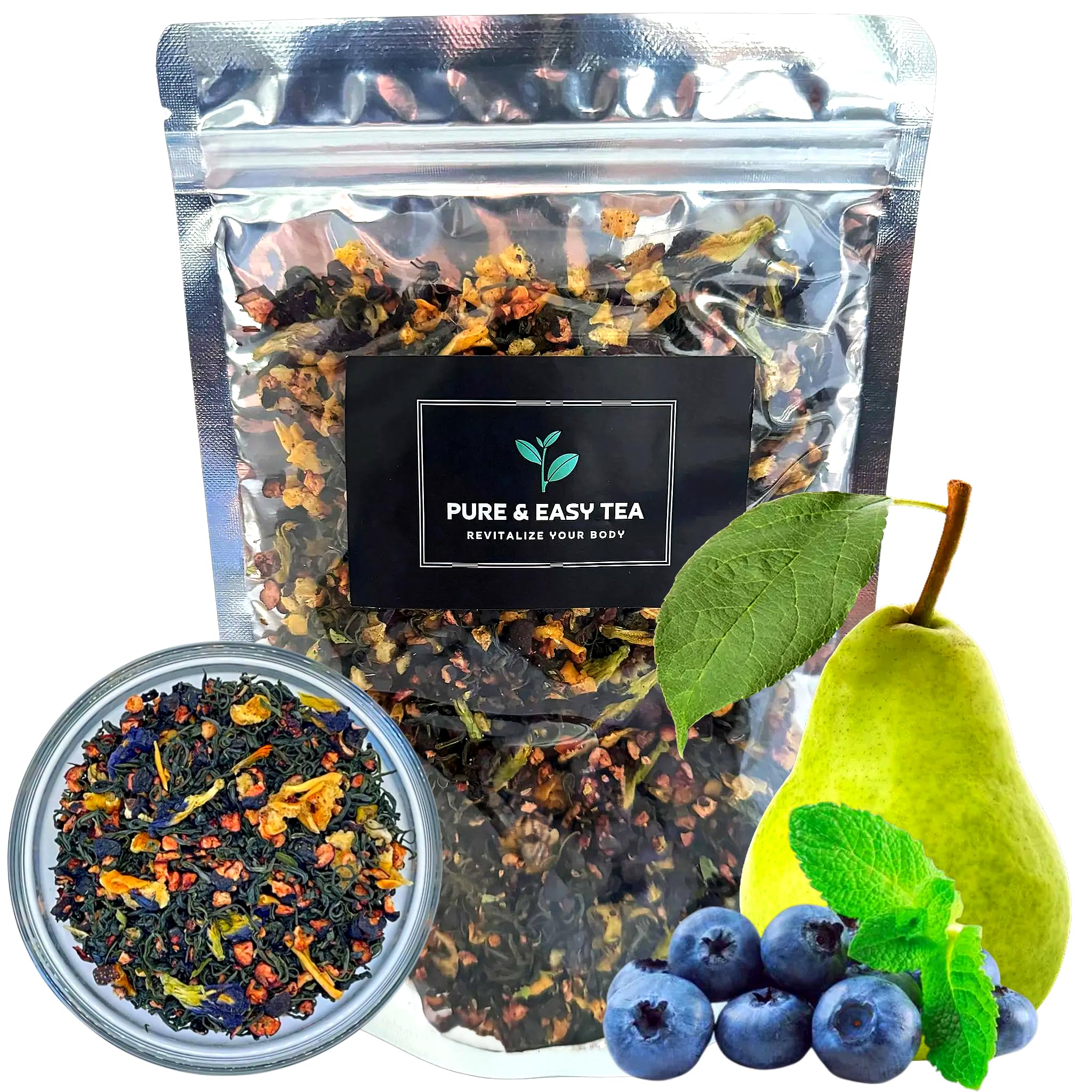 Pure And Easy Tea, Spa Day, 100% Natural, Pure Exotic Fruit Tea, Makes 30+ Cups, Handcrafted Premium Loose Leaf Tea Blend, Enjoy Hot or Cold Brewed, 100g/3.5oz