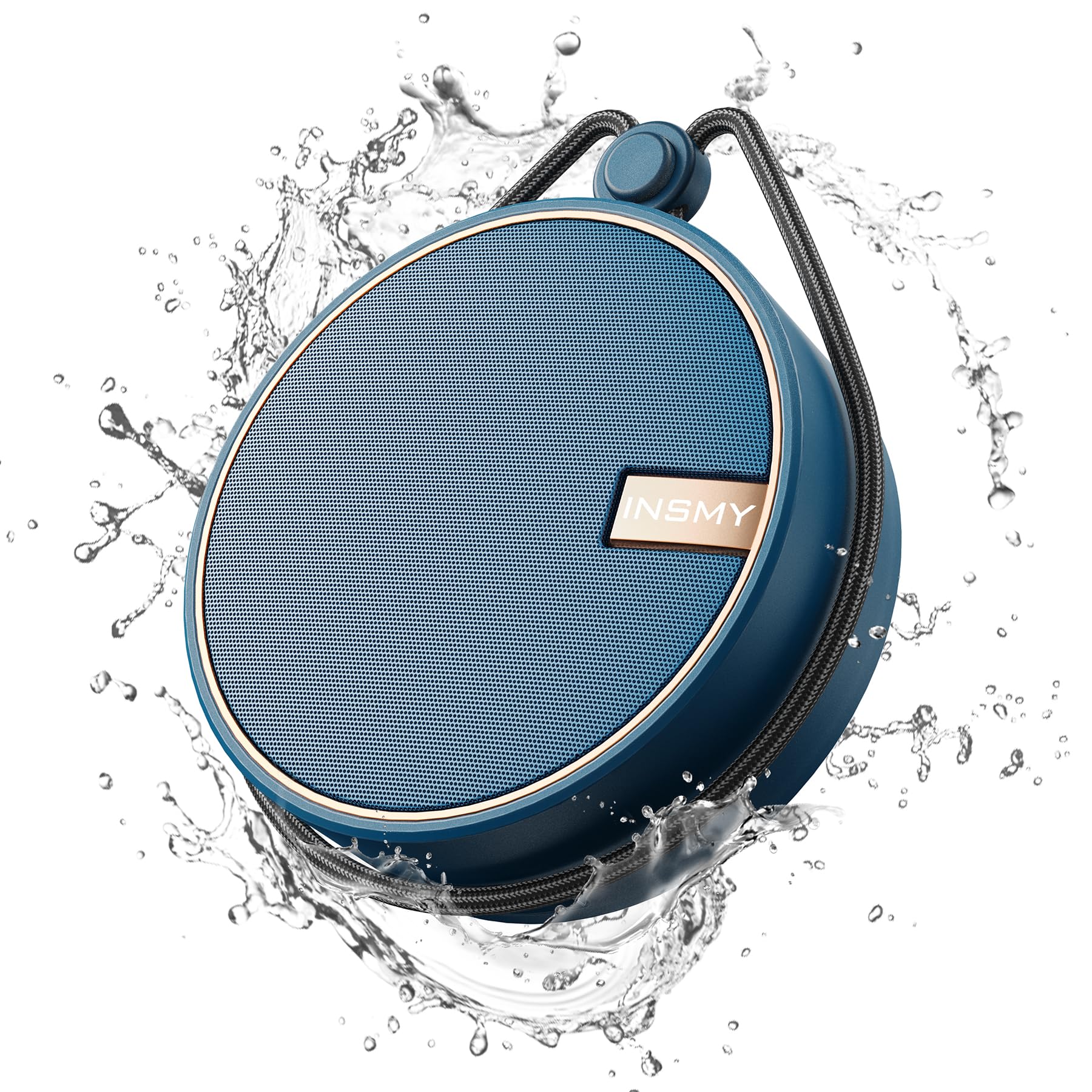 INSMY - Altavoz portátil bluetooth resistente al agua, protección IPX7, inalámbrico para exteriores, la ducha. Sonido HD, compatible con tarjetas micro SD, ventosa, 12 horas de reproducción; ideal