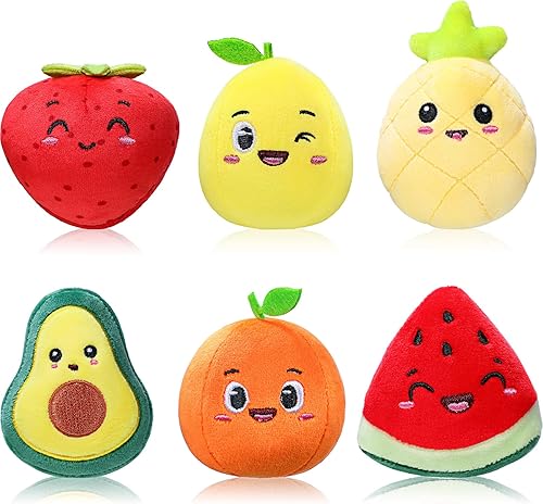 Aoriher 6 piezas de juguetes de peluche de frutas de colores suaves de frutas, mini muñeca de aguacate, fresa, naranja, piña, relleno para niños,