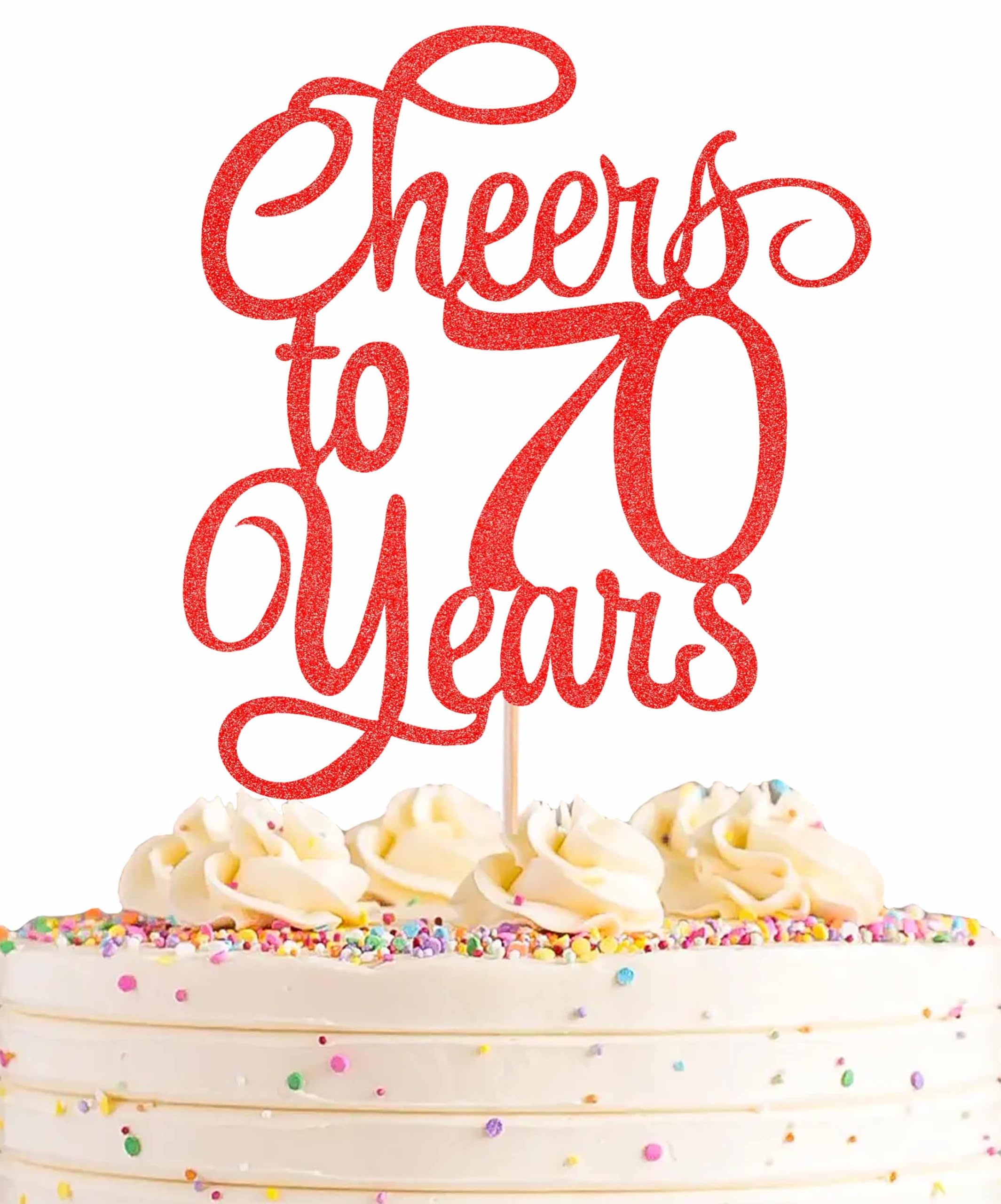 AHAORAY Cheers to 70 Years Cake Topper - Red Glitter 70th Birthday Cake Decorating Supplies, Perfect for 70th Anniversary or Seventy Birthday Party,