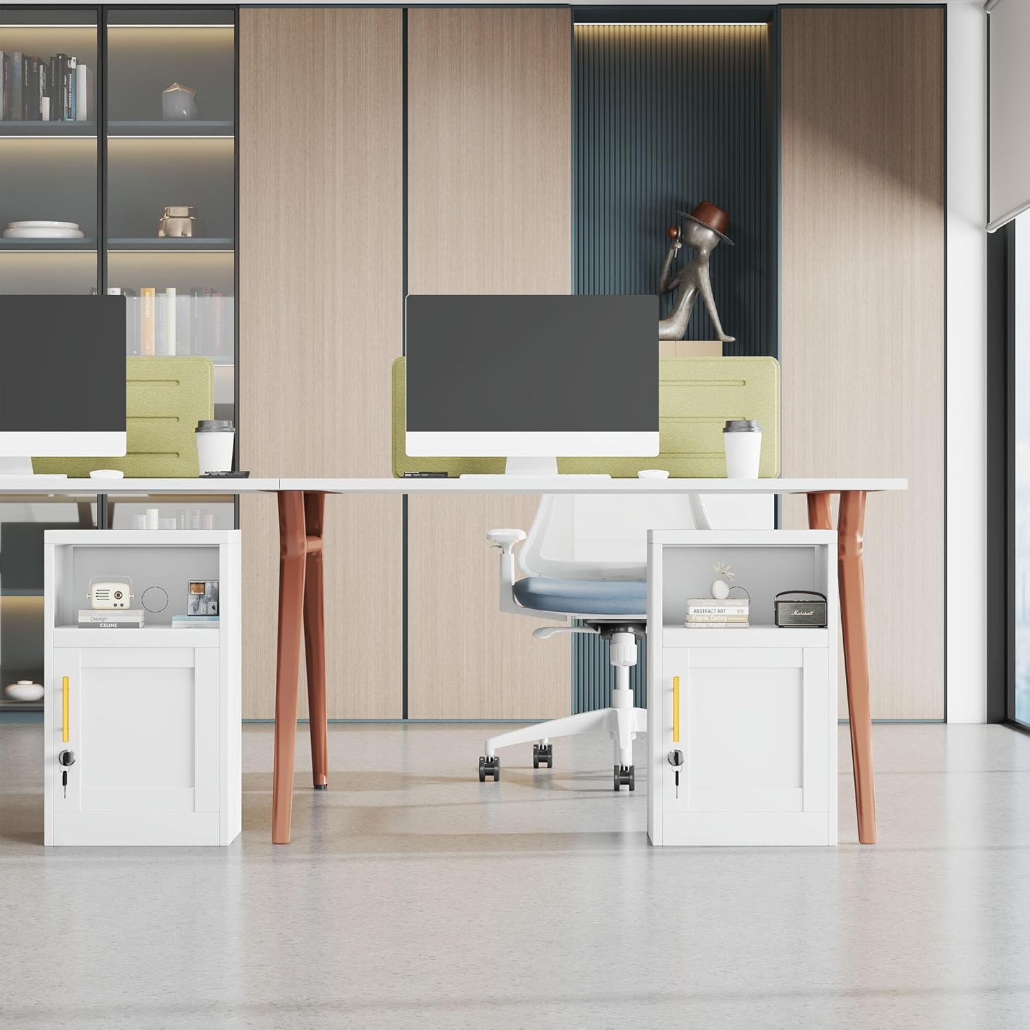 Metal Storage Cabinet with Lockable, 27.56" White Side Storage Cabinet with Adjustable Shelf, Small Single Door Cabinets for Bedroom, Living Room, Home or Office (White)