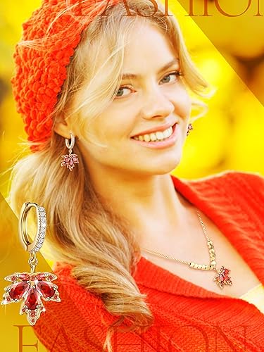 Miniatura 5 de Sasylvia Juego de 4 piezas de joyería de otoño de hoja de arce para mujer, collar, pulsera de diamantes de imitación, 2 aretes de hoja de arce