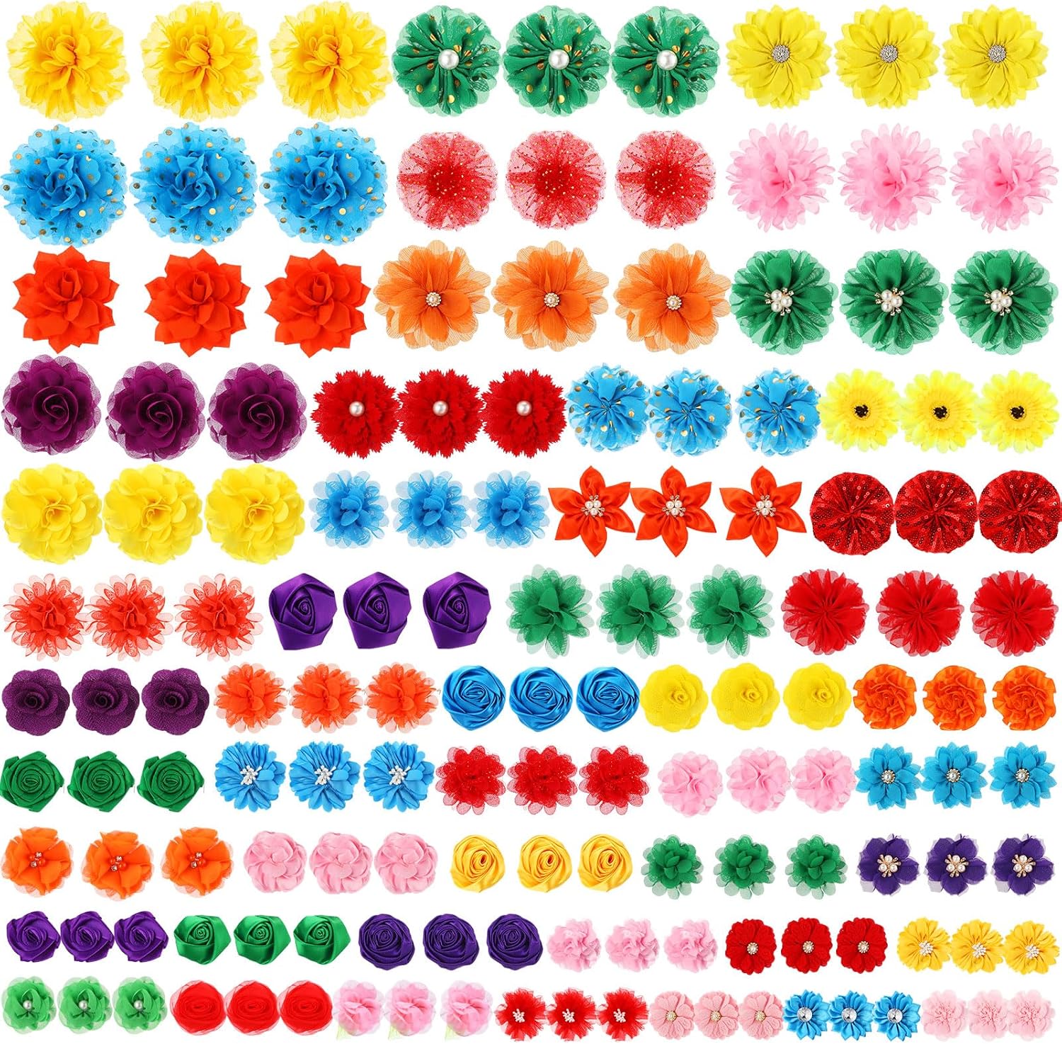 Eccliy 150 Pieces Dog Collar Flowers Pet Collars Chiffon Accessories Multicolor Soft Chiffon Dog Bow Tie Decorations for Pets Cats Grooming Photo Props Wedding Birthday Parties