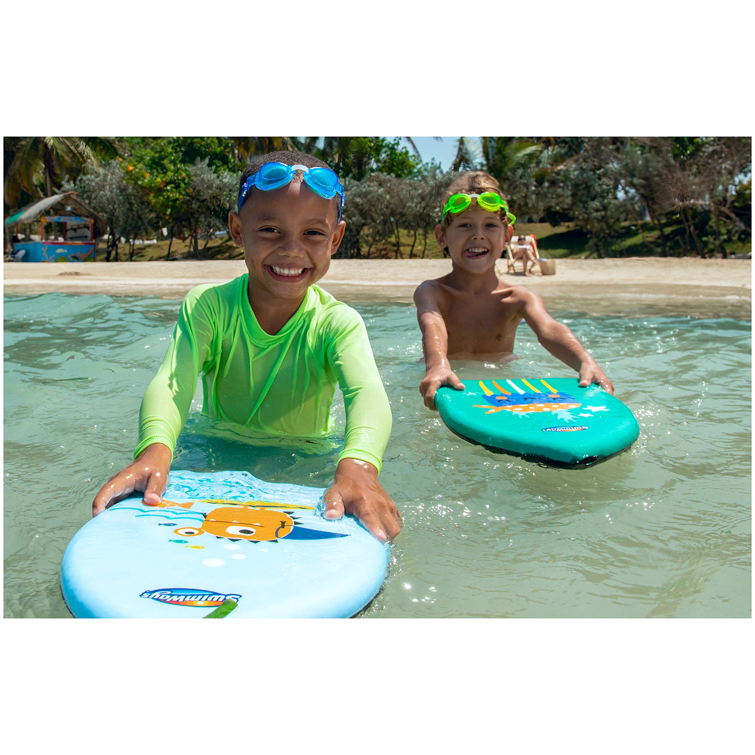 SwimWays Value Pack, occhialini da nuoto con viso di pesce, morbidi costumi da bagno e kick trainer con mostro marino, imparare a nuotare Kickboard
