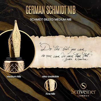 Scriveiner Gold Luxury Fountain Pen (Medium) - Award Winning - Heavy Pocket Stunning Luxury Pen, Real Gold Plating, German Nib & Converter, Nice Gift Pens for Men & Women