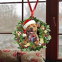 Vista 4 de Talataca Staffordshire Bull Terrier con corona de sombrero de Navidad, corona de perro 2D plano para espejo retrovisor de automóvil, accesorios