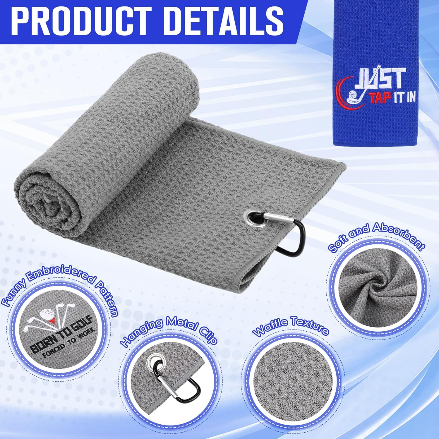 Moukeren 6 Pcs Funny Golf Towel with Clips Embroidered Golf Microfiber Towel for Bags for Men Women Birthday Retirement Gifts for Fans - Image 4