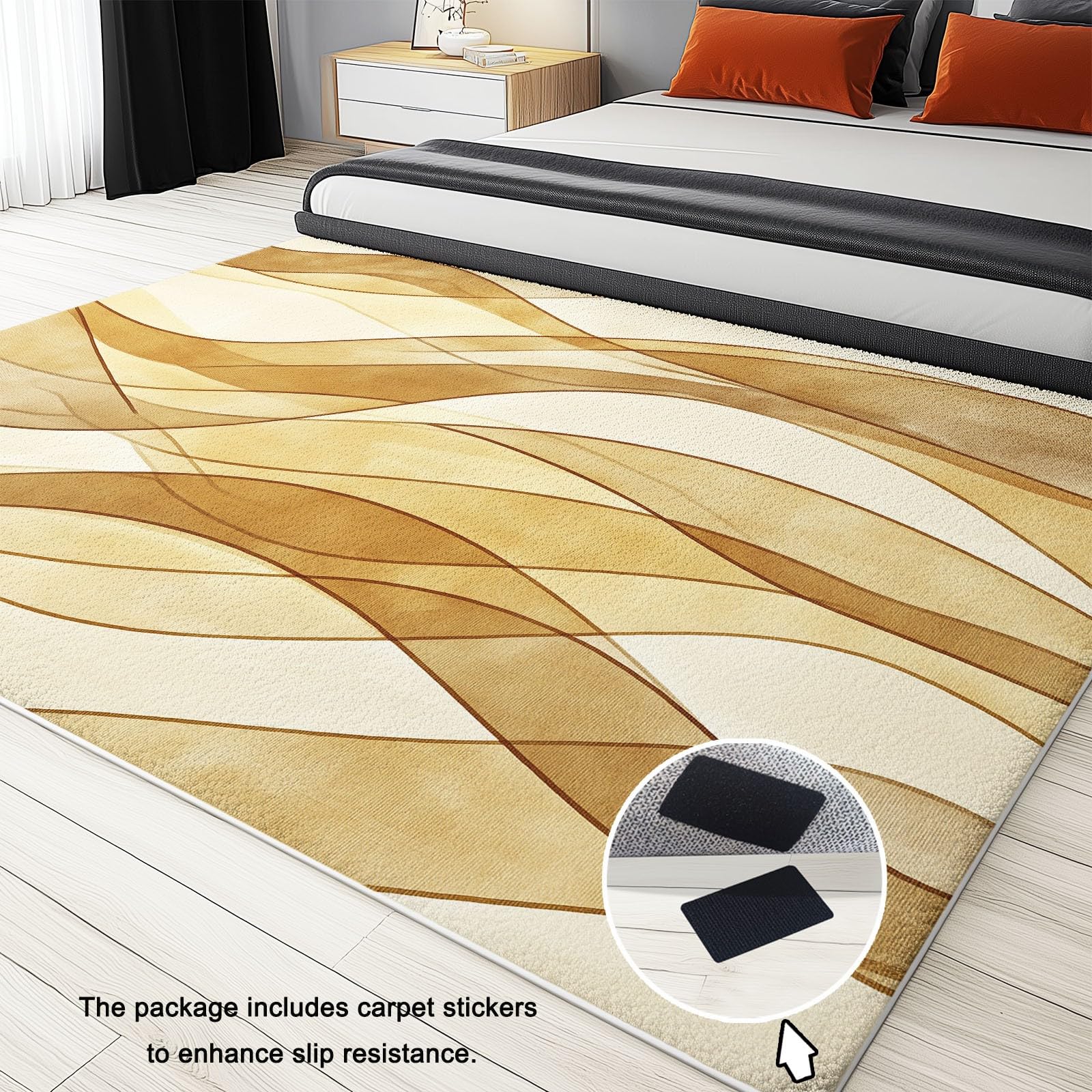 Générique Vagues Dorées Tapis de Chambre, 140 x 200 cm Poil Court Fin Doux Léger Résistant, Tapis Facile à Entretenir Design Vieilli pour Chambre à Coucher Salon entrée décoration d'intérieur