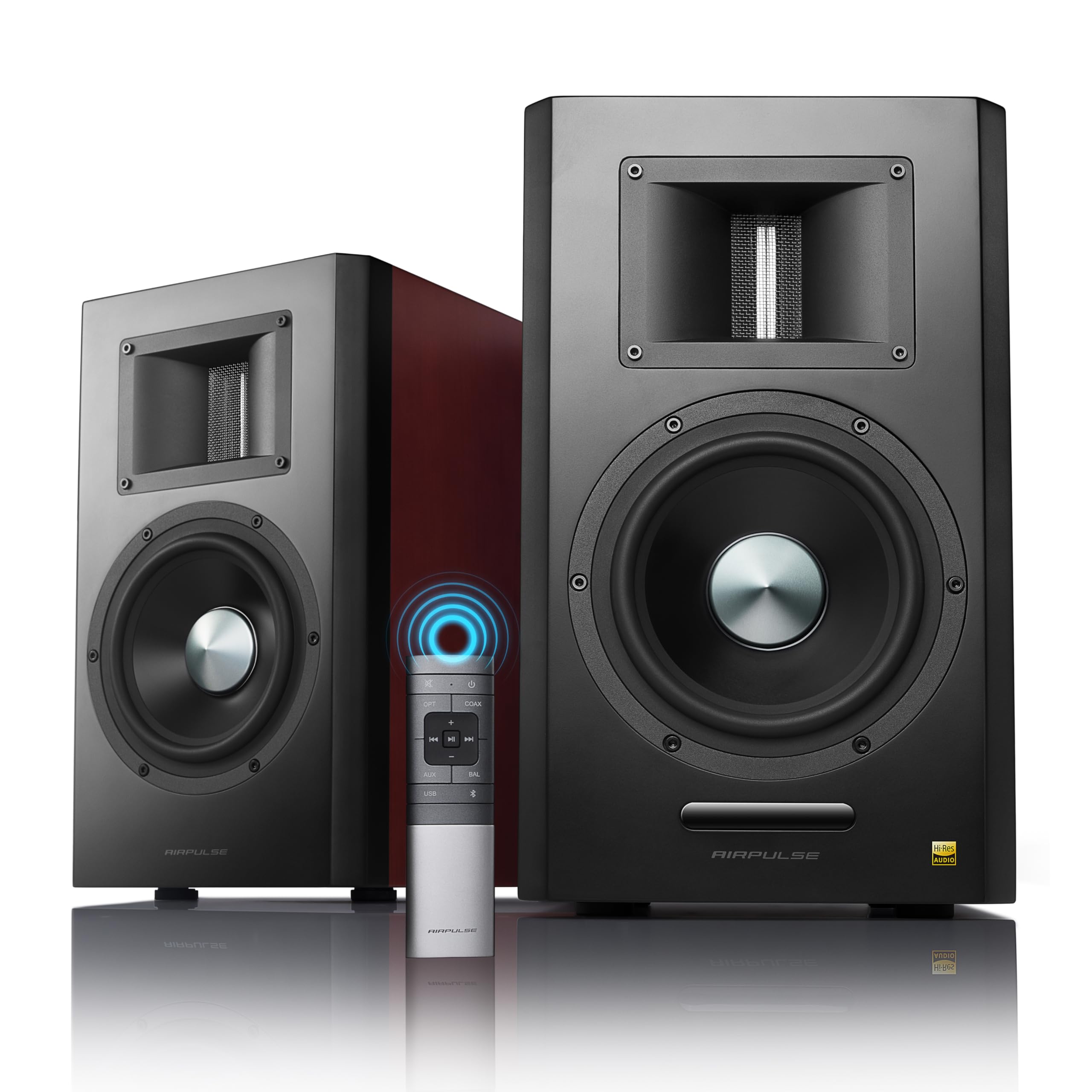 EDIFIER AIRPULSE A300 - 2.0 Studiomonitore (160W) mit Bluetooth V5.0 (aptX), Bändchen-Hornhochtöner für präzise und klarste Höhen, vielseitige Anschlussmöglichkeiten, inkl. Fernbedienung