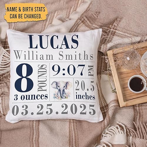 Vista 2 de Hyturtle Almohada personalizada con anuncio de nacimiento para niños (inserto incluido), regalo para bebé niño, almohada de estadísticas