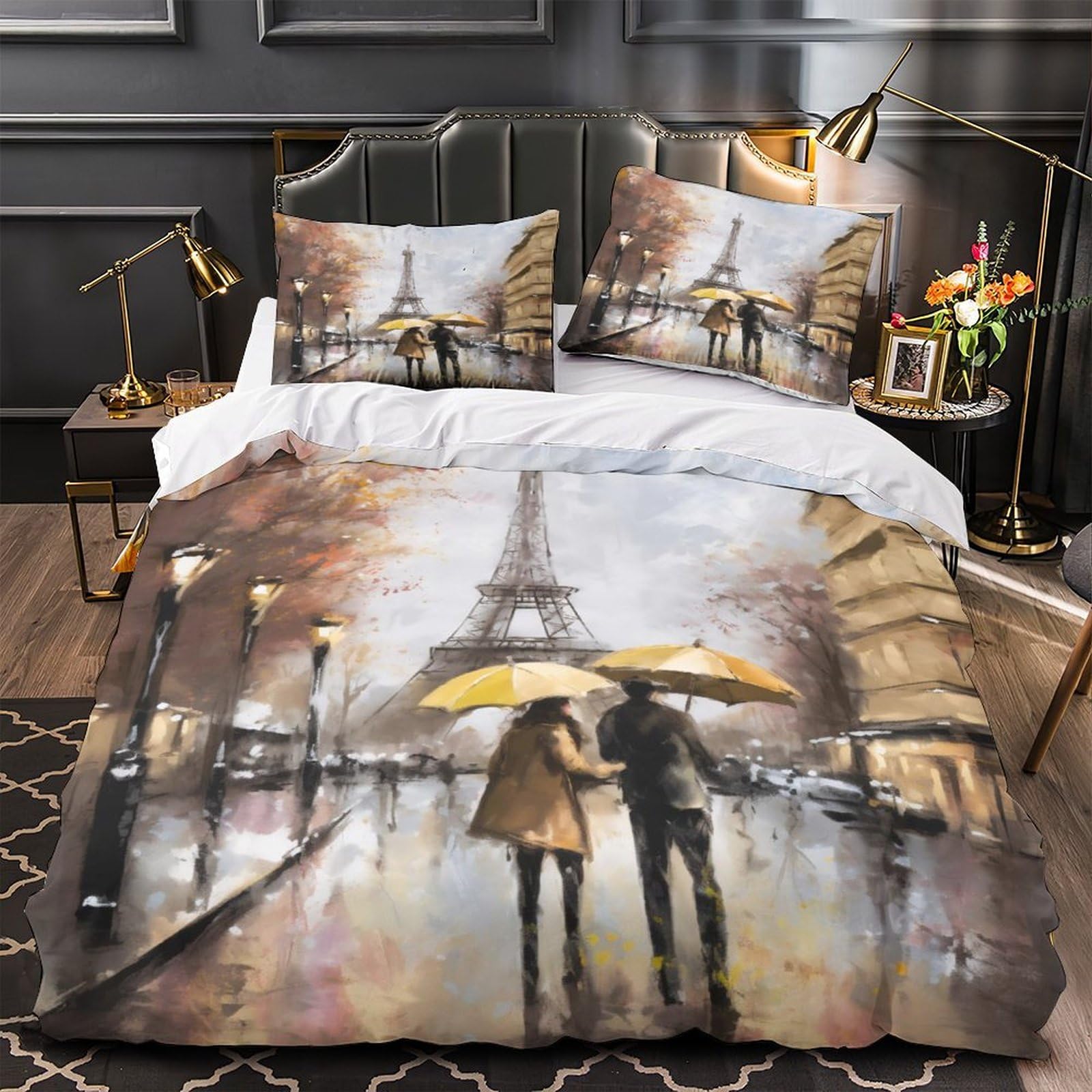 Parure de lit de luxe effet 3D Paris Nocturne en microfibre premium confortable de 220x240cm