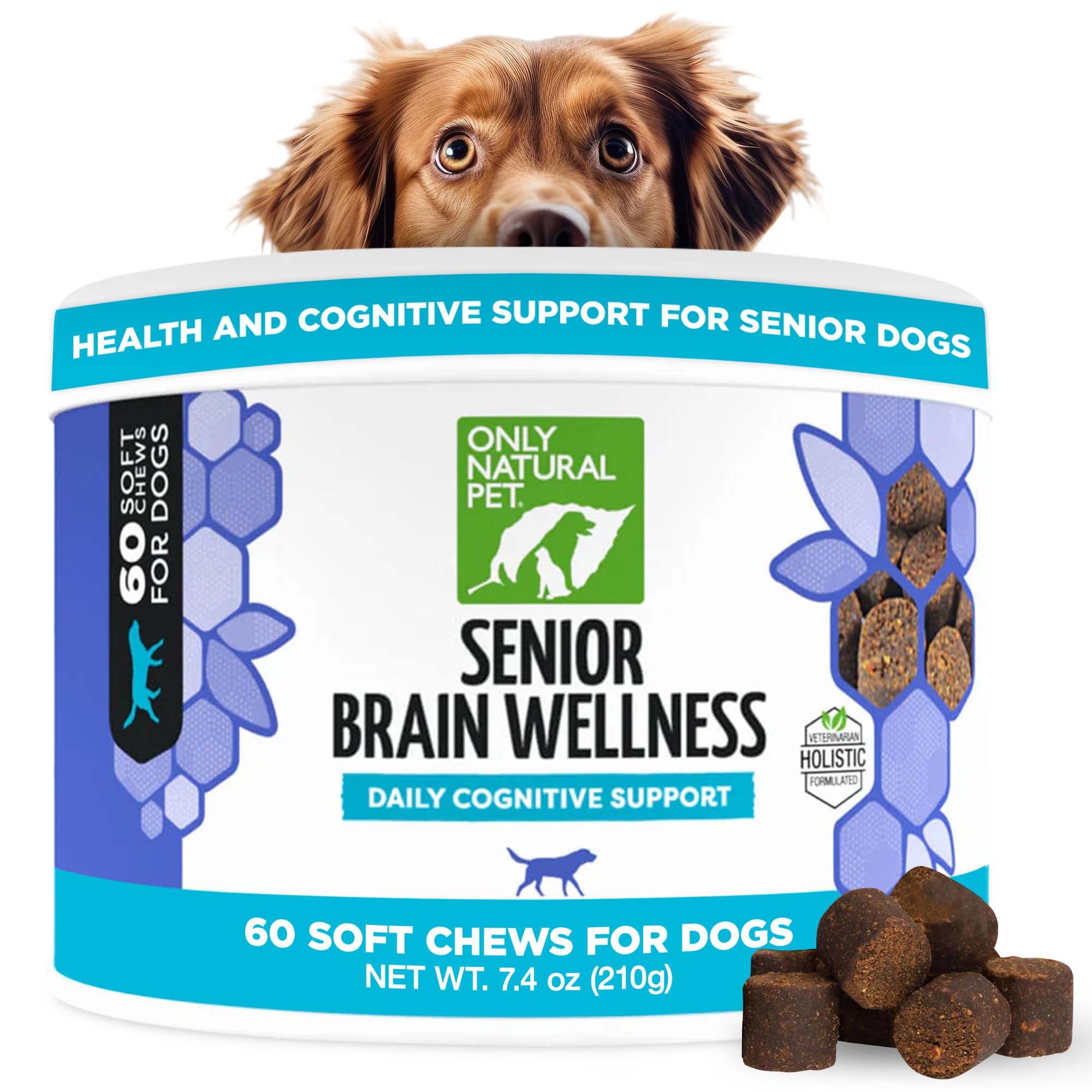 ONLY NATURAL PET Senior Brain Wellness Dog Chews - Small, Medium & Large Breeds, Toothless & Geriatric Dogs, Soft Chicken & Bacon Flavor Snacks, Baked Treats - 60 Count