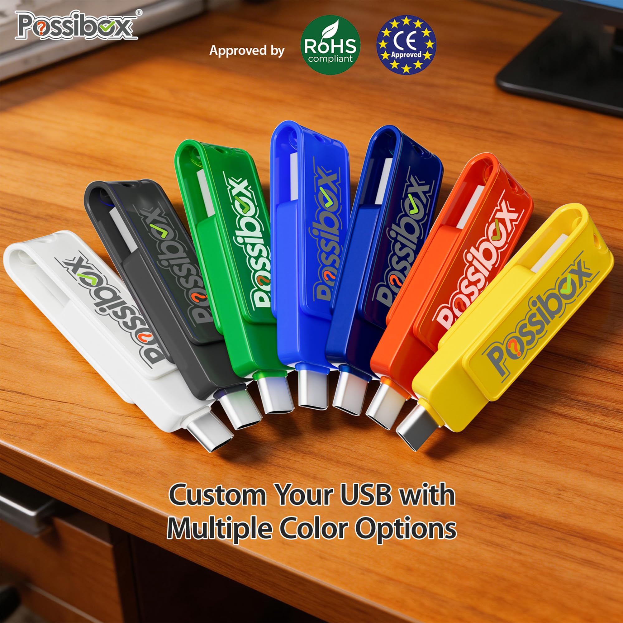Lot de 50 clés USB de type C et USB de type A personnalisées 2 en 1 en vrac - Logo personnalisé imprimé