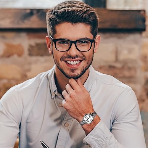 Miniatura 3 de JewelryWe Reloj de cuarzo para hombre con esfera grande, color dorado, plateado, banda elástica