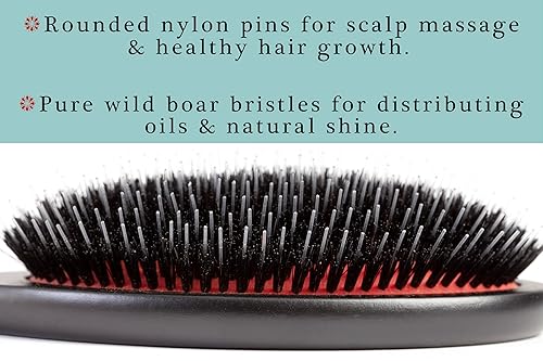 Miniatura 2 de Pure Boar Bristle Nylon Pin Combinación PWC Cepillo para cabello de grosor medio mango de madera de pera modelo PWC alfileres de nailon redondeados