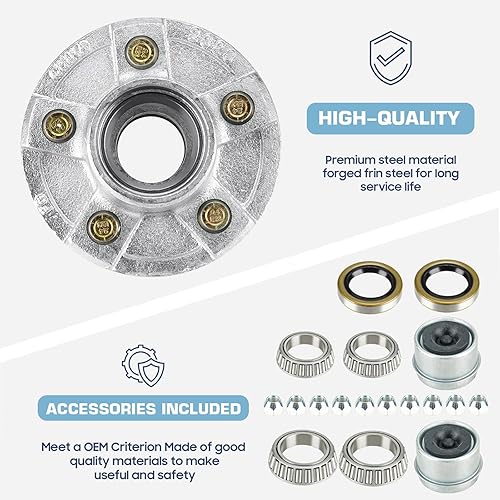 Vista 6 de SEHNSUCHT Kit de cubo tensor de rueda de remolque, 5 agujeros, cubo loco de perno de 4.5 pulgadas para ejes de remolque de 3500 libras, se ajusta a