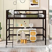 Vista 3 de SOFTSEA Cama tipo loft de tamaño individual con escalera, cama alta de madera tamaño individual con barandilla para niños, adolescentes y jóvenes