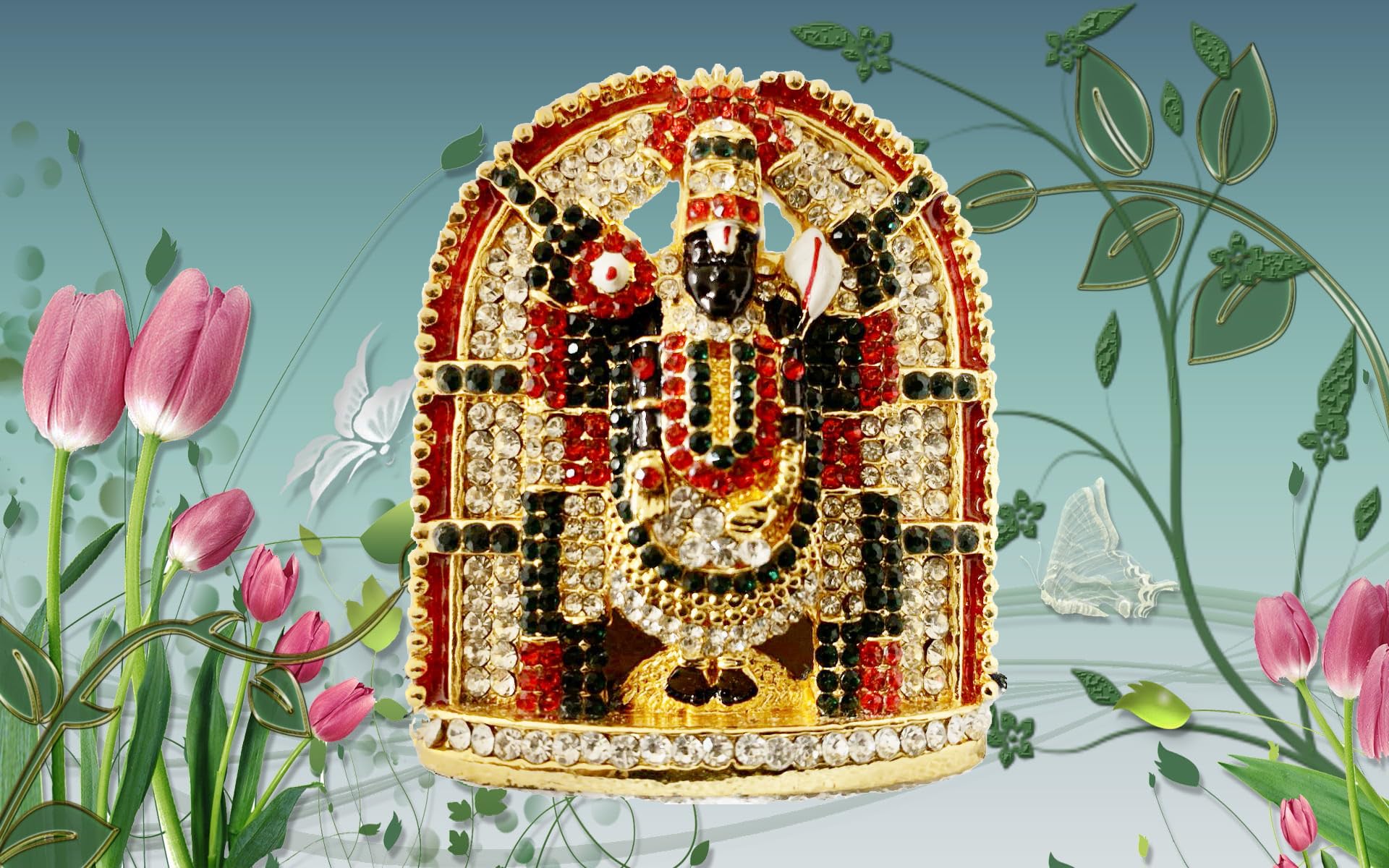 BEXCO Stone Studded Lord Venkateswara Statue Tirupati Balaji Idol for Car Dashboard tabletop Gift Temple Pooja gifting (with Sudarshan Chakra and shankh - 7.5 cm)