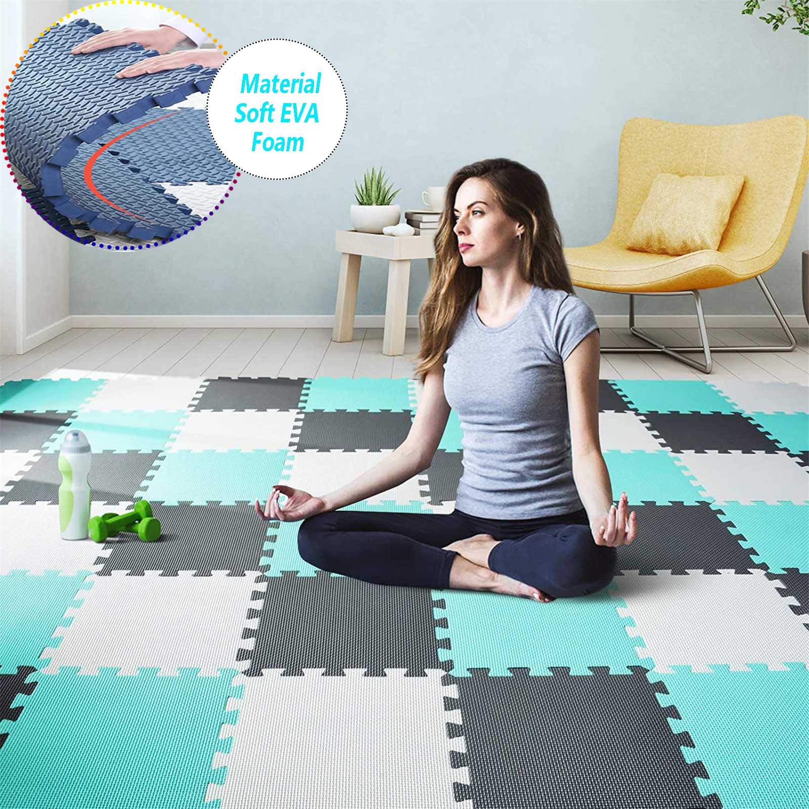 Generico Tappetino Puzzle in Schiuma ad Incastro per Bambini, 10 Piastrelle reversibili Impermeabili Antiscivolo in Eva per Pavimenti, tappetini Morbidi per Sala Giochi e Yoga, tappetini Colorati per