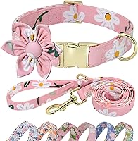 Vista 10 de Beirui Lindo juego de collar y correa para perras hembras, collar floral de perro con flor para perros pequeños, medianos y grandes, cachorro, S