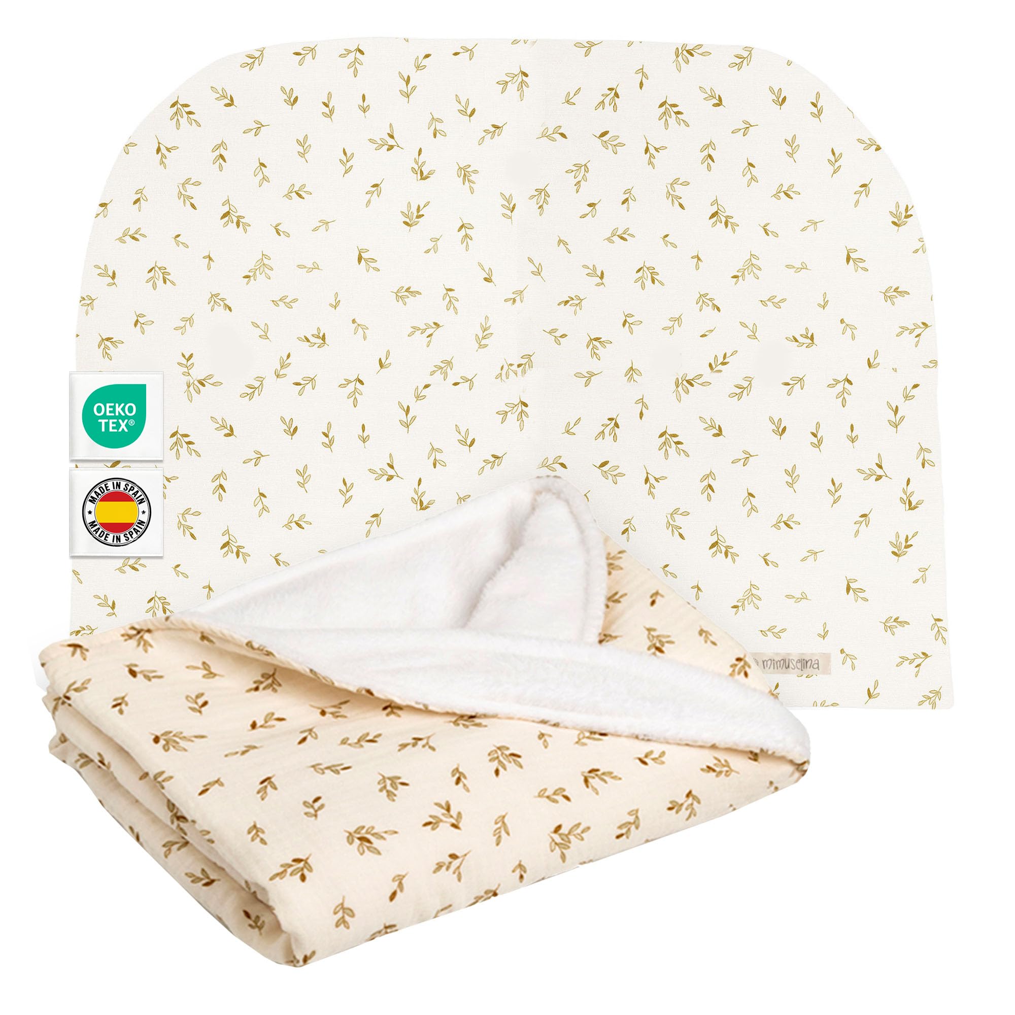 MIMUSELINA Baby Swaddle Blanket Newborn Winter | 2 in 1 Baby Blanket and Swaddle for Babies | Soft Cotton and Coral 90 x 70 cm | Warm and Light | Made in Spain | Ecru