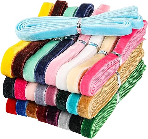 60 Yards Velvet Ribbon Spool Single Face Ribbon 30 Assorted Colors Velvet Ribbon for Package Wrapping Hair Bow Clip Accessory Wedding Decoration DIY 60 Yards Velvet Ribbon Spool Single Face Ribbon 30 Assorted Colors Velvet Ribbon for Package Wrapping Hair Bow Clip Accessory Wedding Decoration DIY