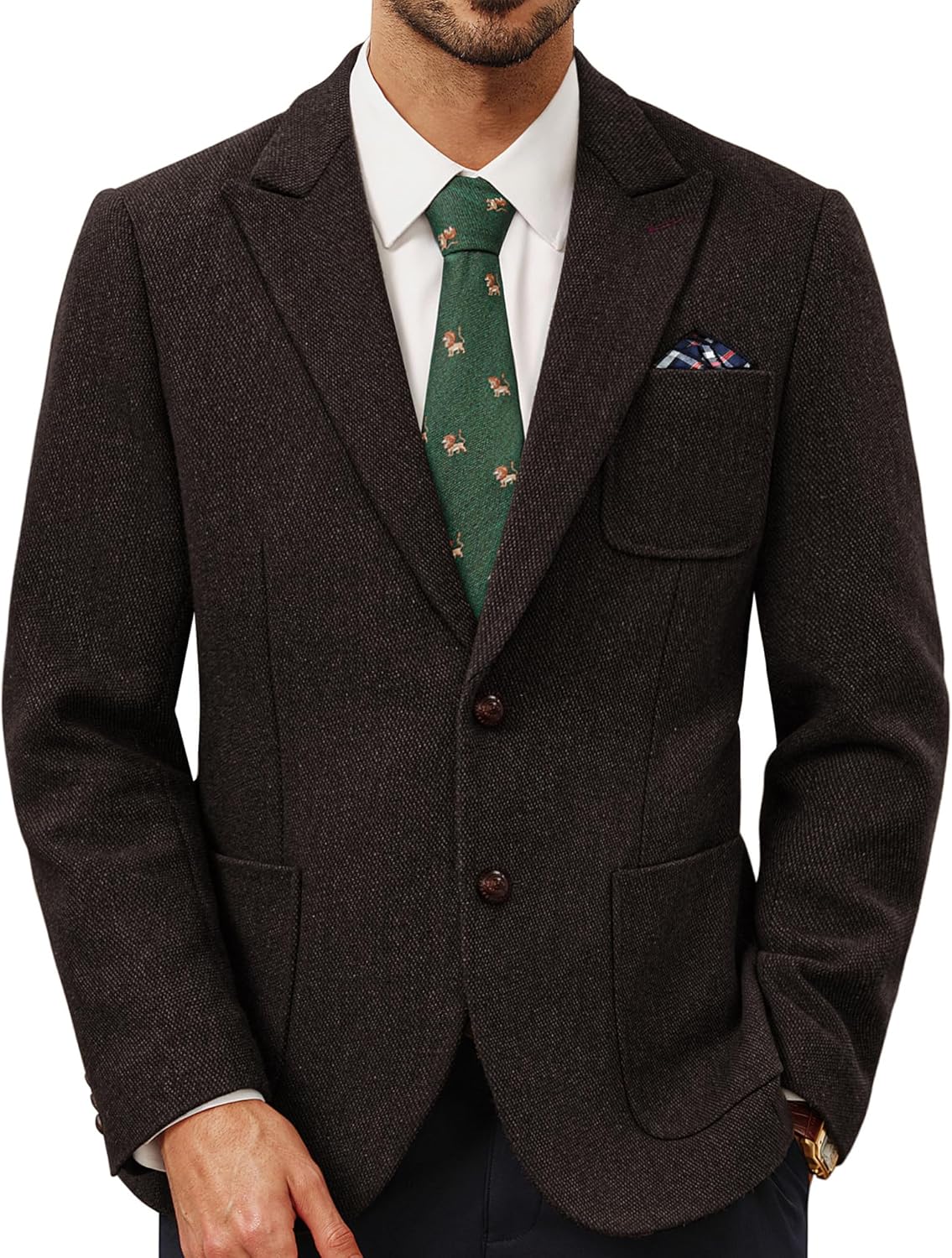 PJ PAUL JONES Mens Tweed Blazer Wool Sport Coat Two Button Peak Lapel Vintage Suit Jackets